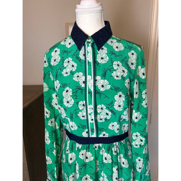 Draper James | Green/Blue Floral Button Front Long Sleeve Shirt Dress | 6 - Picture 3 of 17